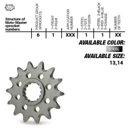 MOTO-MASTER ZĘBATKA PRZEDNIA 565 13 YAMAHA YZ 250 '99-'25, WR/YZF 400/426/450, KAWASAKI KXF '06-'20 (JTF565.13) (56513)YFZ 450 '