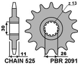 PBR ZĘBATKA PRZEDNIA 2091 15 YAMAHA FZ8 '10-'15, MT 09 '14-'17, MT 07 '14-'17, TDM 900 '02-'13 (JTF1591.15) (ŁAŃC. 525)