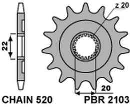 PBR ZĘBATKA PRZEDNIA 2103 13 YAMAHA YZF 250 '01-'25, WRF 250 '01-'25 (JTF1590.13) (ŁAŃC. 520) (210313JT)