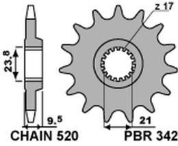 PBR ZĘBATKA PRZEDNIA 342 13 HONDA CR 250 '88-'07, CRF 450R/X '02-'25, CRF 250R '22-'25 (JTF284.13) (ŁAŃC. 520) (34213JT)