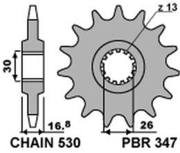 PBR ZĘBATKA PRZEDNIA 347 16 HONDA CBR 1000RR '04-'16, CBF 1000, CBR 900/929/954 (JTF333.16) (ŁAŃC. 530) (34716JT)