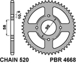 PBR ZĘBATKA TYLNA 4668 45 C45 KTM 125 DUKE 11-13 (JTR273.45) (ZAMIENNA Z 279 45) (ŁAŃC. 520) (OTWÓR 8,5MM)