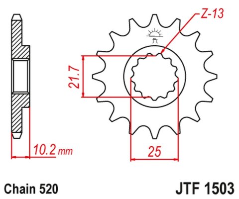 JT ZĘBATKA PRZEDNIA 2061 13 KAWASAKI KSF 250 '87-'04, KEF 300 '95-'03 (206113JT) (ŁAŃC. 520) JT ZĘBATKA PRZEDNIA 2061 13 KAWASAKI KSF 250 '87-'04, KEF 300 '95-'03 (206113JT) (ŁAŃC. 520)