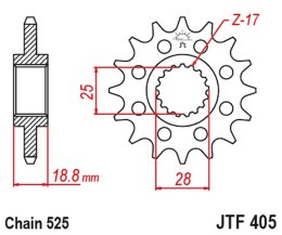 JT ZĘBATKA PRZEDNIA 2078M 20 Z GUMĄ BMW F 800R '09-'20 (2078M20JT) (ŁAŃC. 525)
