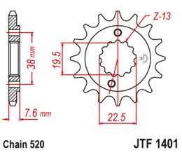 JT ZĘBATKA PRZEDNIA 2116 16 SUZUKI LTR 450 '06-'12, LTZ 400 '03-'13, RMX 450 '10-'13, KAWASAKI KFX 400, HYOSUNG TE 450 (211616JT