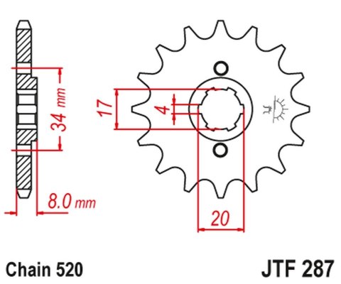JT ZĘBATKA PRZEDNIA 267 15 HONDA CRF 230L '08-'10, XL 250R '84-'97 (26715JT) (ŁAŃC. 520) JT ZĘBATKA PRZEDNIA 267 15 HONDA CRF 230L '08-'10, XL 250R '84-'97 (26715JT) (ŁAŃC. 520)
