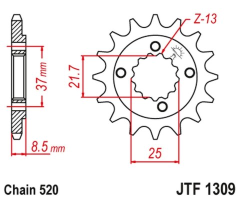 JT ZĘBATKA PRZEDNIA 350 13 HONDA XR 600R '91-'00, TRX 400EX /X '05-'14 (35013JT) (ŁAŃC. 520) JT ZĘBATKA PRZEDNIA 350 13 HONDA XR 600R '91-'00, TRX 400EX /X '05-'14 (35013JT) (ŁAŃC. 520)
