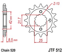 JT ZĘBATKA PRZEDNIA 525 14 KAWASAKI ZXR 400, KLE 500 '91-'96 (-1), GPZ 500S (-1) (52514JT) (ŁAŃC. 520)
