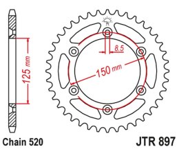 JT ZĘBATKA TYLNA 899 50 ALUMINIOWA RACELITE KTM SX/EXC/LC4 (91-25) (89950JTA) (ŁAŃC. 520) KOLOR NIEBIESKI