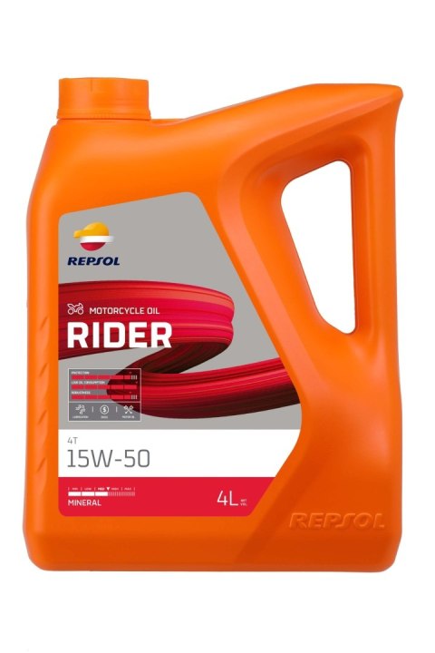 REPSOL OLEJ SILNIKOWY 4T RIDER 15W50 4L MA2 MINERALNY (5) - ZASTĘPUJE RP165M54 REPSOL OLEJ SILNIKOWY 4T RIDER 15W50 4L MA2 MINERALNY (5) - ZASTĘPUJE RP165M54