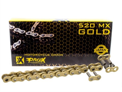 PROX ŁAŃCUCH NAPĘDOWY 520 MX GOLD (BEZ O-RINGÓW) 120 OGNIW KOLOR ZŁOTY (OTWARTY + ZAPINKA) PROX ŁAŃCUCH NAPĘDOWY 520 MX GOLD (BEZ O-RINGÓW) 120 OGNIW KOLOR ZŁOTY (OTWARTY + ZAPINKA)