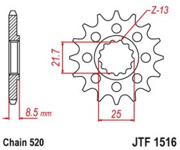 JT ZĘBATKA PRZEDNIA 2179 14 KAWASAKI ZX 10R 04-18 (217914JT) (PRZEJŚCIE NA ŁAŃCUCH 520)