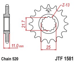 JT ZĘBATKA PRZEDNIA 566M 13 YAMAHA YZF R6 '99-20', FZ6 '04-09' (566M13JT) (ŁAŃC. 520) KONWERSJA