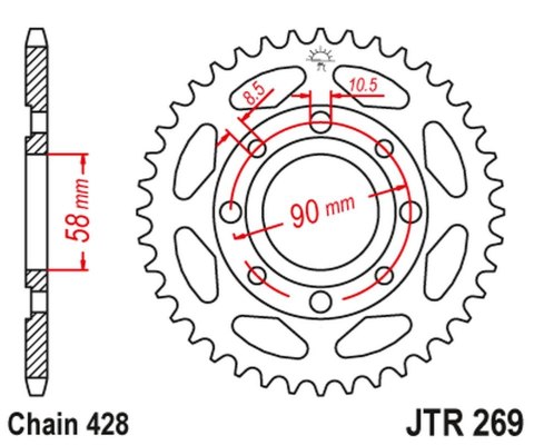 JT ZĘBATKA TYLNA 269 39 HONDA CG 125 '02-'05, CM 125 '82-'97, CB 125T '82-'88, DAELIM VC 125 '96-'99 (26939JT) (ŁAŃC. 428) JT ZĘBATKA TYLNA 269 39 HONDA CG 125 '02-'05, CM 125 '82-'97, CB 125T '82-'88, DAELIM VC 125 '96-'99 (26939JT) (ŁAŃC. 428)