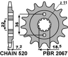 PBR ZĘBATKA PRZEDNIA 2067 14 18NC HONDA CRF 250L '13-'20 (JTF1321.14) (MOŻNA STOSOWAĆ JAKO 2506 14 ORAZ 2261 14) (ŁAŃC. 520) (ST