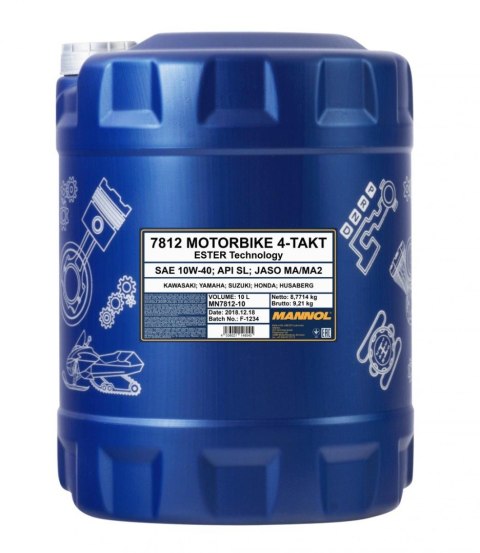 MANNOL OLEJ SILNIKOWY 4T MOTORBIKE 10W40 10L ESTER + MA2 SYNTETYK (7812) (API SN) MANNOL OLEJ SILNIKOWY 4T MOTORBIKE 10W40 10L ESTER + MA2 SYNTETYK (7812) (API SN)
