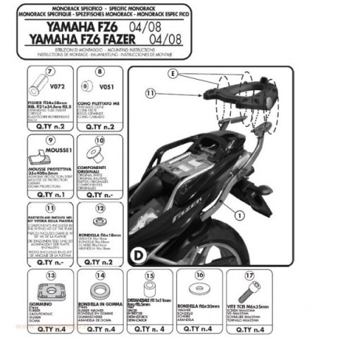 KAPPA STELAŻ KUFRA CENTRALNEGO YAMAHA FZ6 / FZS 600 FAZER (04-06), FZ6 S2 / FZ6 600 FAZER S2 (07-11) ( BEZ PŁYTY ) - PATRZ OPIS KAPPA STELAŻ KUFRA CENTRALNEGO YAMAHA FZ6 / FZS 600 FAZER (04-06), FZ6 S2 / FZ6 600 FAZER S2 (07-11) ( BEZ PŁYTY ) - PATRZ OPIS
