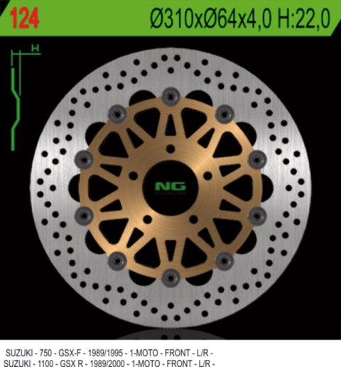 NG TARCZA HAMULCOWA PRZÓD SUZUKI GSXR 1100 '89-'00, GSXR 750 '89-'95 (310X64X4) NG TARCZA HAMULCOWA PRZÓD SUZUKI GSXR 1100 '89-'00, GSXR 750 '89-'95 (310X64X4)
