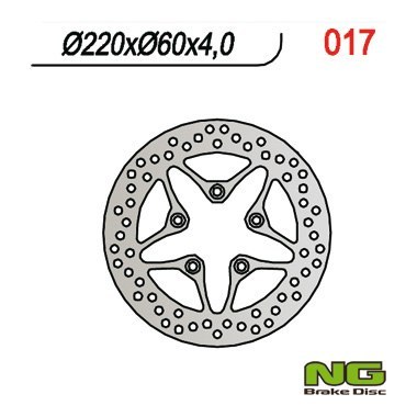 NG TARCZA HAMULCOWA PRZÓD/TYŁ APRILIA SCARABEO/LEONARDO/SPORTCITY 50/125/150/200 DERBI RAMBLA 125 '08-12, 300 '10-12, (220X60X4) NG TARCZA HAMULCOWA PRZÓD/TYŁ APRILIA SCARABEO/LEONARDO/SPORTCITY 50/125/150/200 DERBI RAMBLA 125 '08-12, 300 '10-12, (220X60X4)