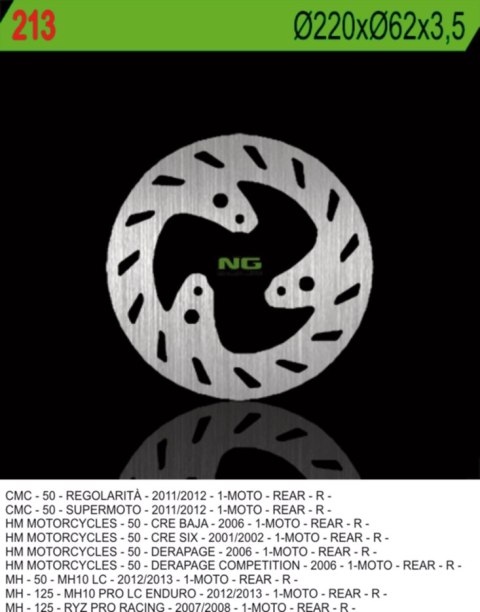 NG TARCZA HAMULCOWA TYŁ HM50 (CRE50) 01-06 (220X62X3,5) (3X10,5MM) NG TARCZA HAMULCOWA TYŁ HM50 (CRE50) 01-06 (220X62X3,5) (3X10,5MM)
