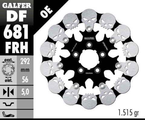 GALFER TARCZA HAMULCOWA TYŁ HARLEY-DAVIDSON (292X56X5) PŁYWAJĄCA SKULL (WZÓR CZASZKI) GALFER TARCZA HAMULCOWA TYŁ HARLEY-DAVIDSON (292X56X5) PŁYWAJĄCA SKULL (WZÓR CZASZKI)