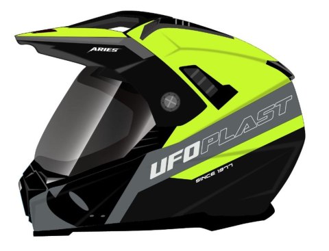 UFO KASK ARIES OFFROAD / DUAL / TOURER / CROSSOVER Z SZYBĄ, DASZKIEM I BLENDĄ PRZECIWSŁONECZNĄ KOLOR CZARNY/SZARY/ŻÓŁTY FLUO ROZ UFO KASK ARIES OFFROAD / DUAL / TOURER / CROSSOVER Z SZYBĄ, DASZKIEM I BLENDĄ PRZECIWSŁONECZNĄ KOLOR CZARNY/SZARY/ŻÓŁTY FLUO ROZ