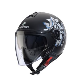 CABERG KASK OTWARTY JET Z BLENDĄ MODEL RIVIERA V4X MIA KOLOR CZARNY MAT/BIAŁY/SZARY (KWIATY / MOTYLE) ROZMIAR M