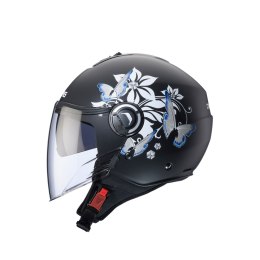 CABERG KASK OTWARTY JET Z BLENDĄ MODEL RIVIERA V4X MIA KOLOR CZARNY MAT/BIAŁY/SZARY (KWIATY / MOTYLE) ROZMIAR M